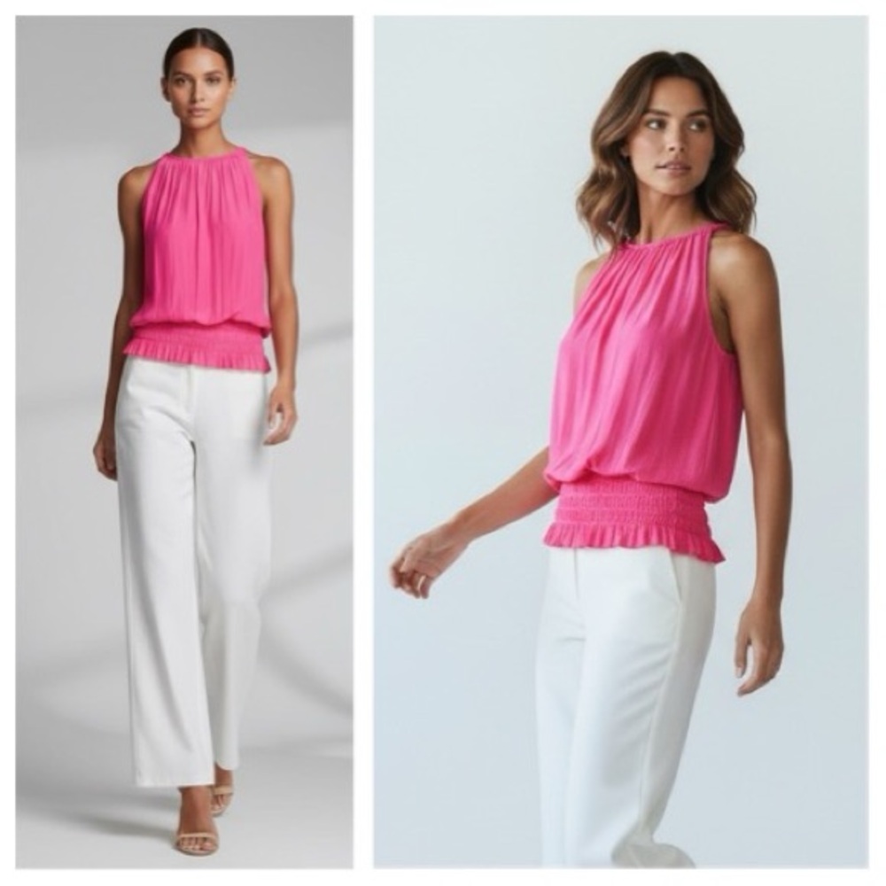 Ramy Brook Laurent pink high neck sleeveless tank top